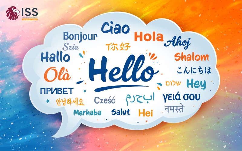 Word cloud with hello in different languages for multilingual education
