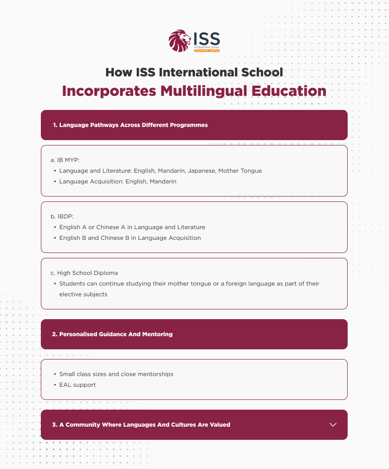 Infographic showing how ISS incorporates multilingual education pathways